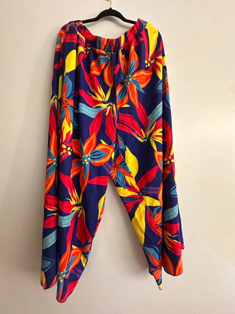 Tropical Bright Floral Print Elastic-Waist Bottoms - Blue/Multicolor